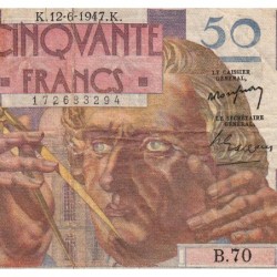 F 20-08 - 12/06/1947 - 50 francs - Le Verrier - Série B.70 - Etat : B+