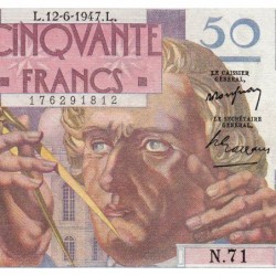 F 20-08 - 12/06/1947 - 50 francs - Le Verrier - Série N.71 - Etat : SUP