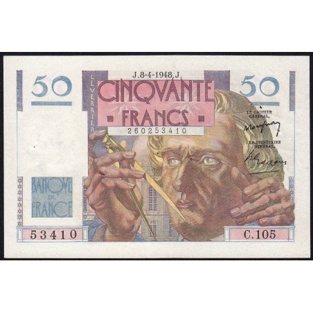F 20-10 - 08/04/1948 - 50 francs - Le Verrier - Série C.105 - Etat : SUP+