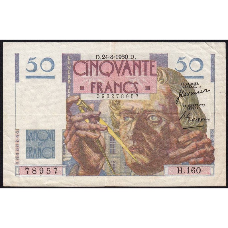 F 20-16 - 24/08/1950 - 50 francs - Le Verrier - Série H.160 - Etat : TTB-
