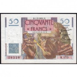 F 20-17 - 01/02/1951 - 50 francs - Le Verrier - Série K.173 - Etat : TTB+