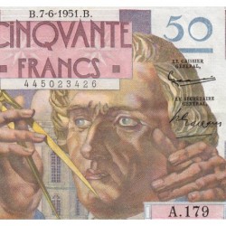 F 20-18 - 07/06/1951 - 50 francs - Le Verrier - Série A.179 - Etat : SUP+