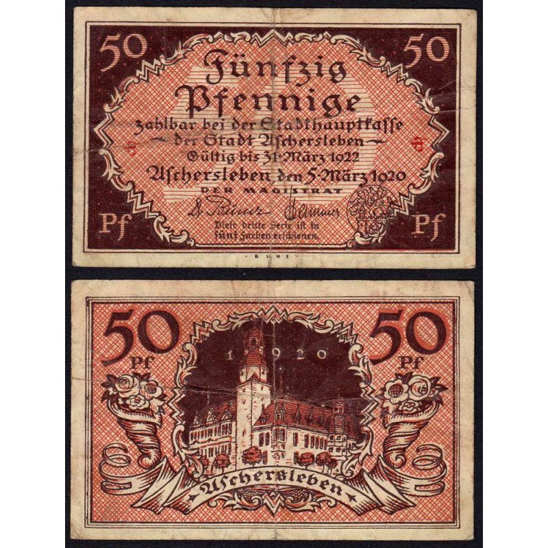 Allemagne - Notgeld - Aschersleben - 50 pfennig - Lettres ch - 05/03/1920 - Etat : TB