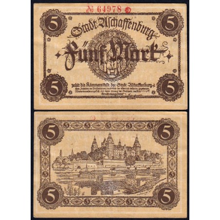 Allemagne - Notgeld - Aschaffenburg - 5 mark - 1918 - Etat : TTB+