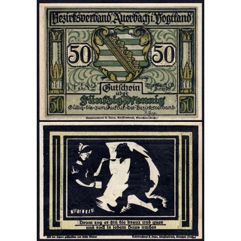 Allemagne - Notgeld - Auerbach - 50 pfennig - Illustration 2 - Type b - 01/07/1921 - Etat : NEUF