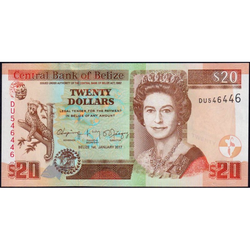 Belize - Pick 69f - 20 dollars - Série DU - 01/01/2017 - Etat : NEUF