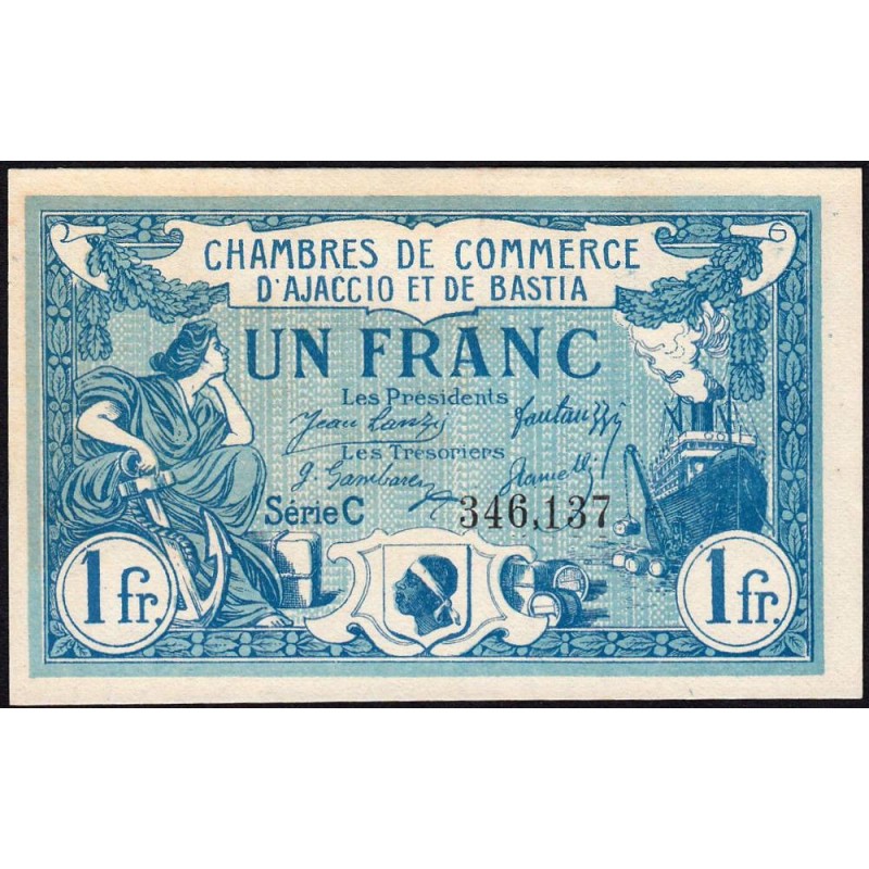Ajaccio & Bastia - Pirot 3-9 variété - 1 franc - Série C - 12/03/1920 - Etat : NEUF