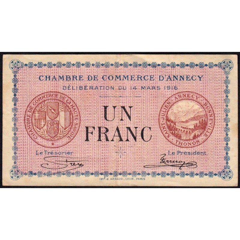 Annecy - Pirot 10-5 - 1 franc - Série 173 - 14/03/1916 - Etat : TTB-