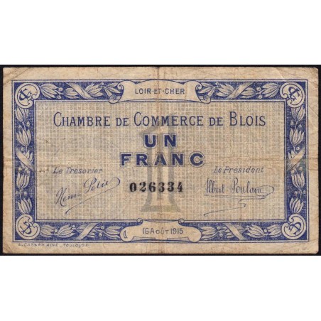 Blois (Loir-et-Cher) - Pirot 28-3 - 1 franc - 16/08/1915 - Etat : TB-