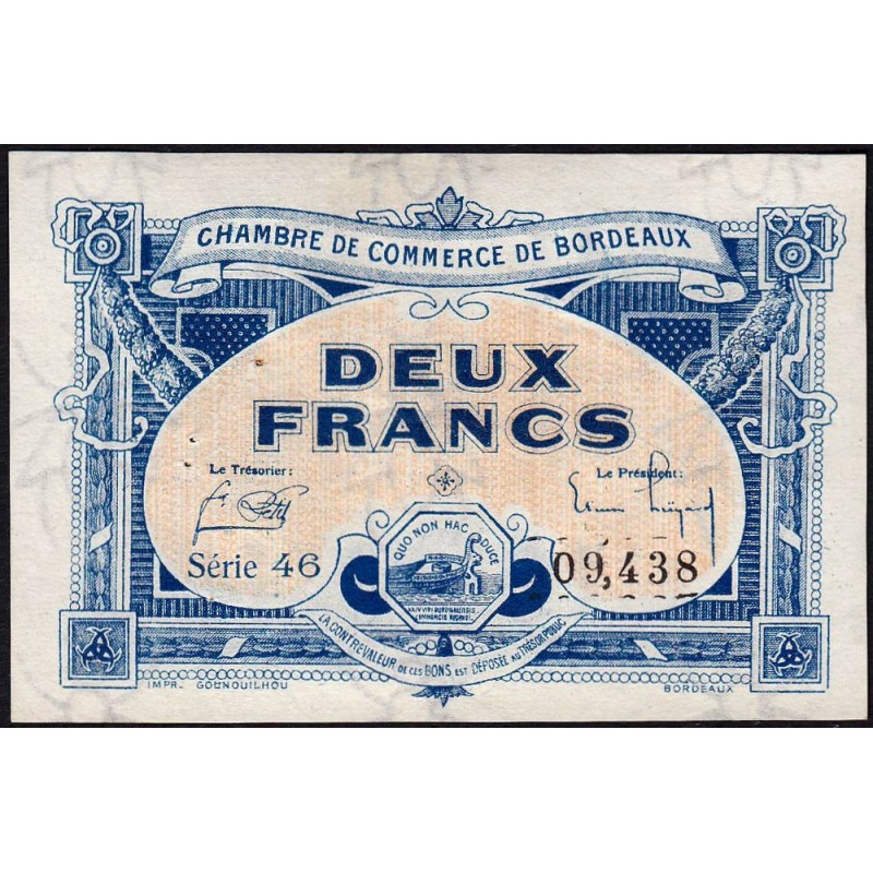 Bordeaux - Pirot 30-27 - 2 francs- Série 46 - 1920 - Etat : SUP