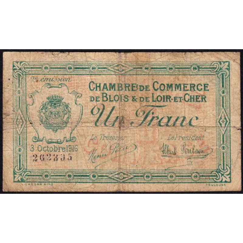 Blois (Loir-et-Cher) - Pirot 28-7 - 1 franc - 03/10/1916 - Etat : B+