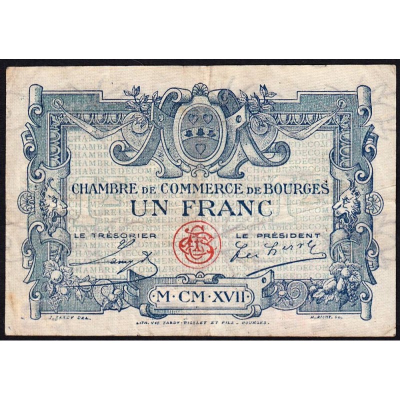 Bourges - Pirot 32-9 - Série D - 1 franc - 1917 - Etat : TB
