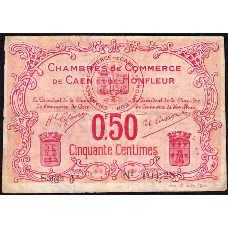 Caen & Honfleur - Pirot 34-12 - 50 centimes - Série A - 1915 - Etat : TB