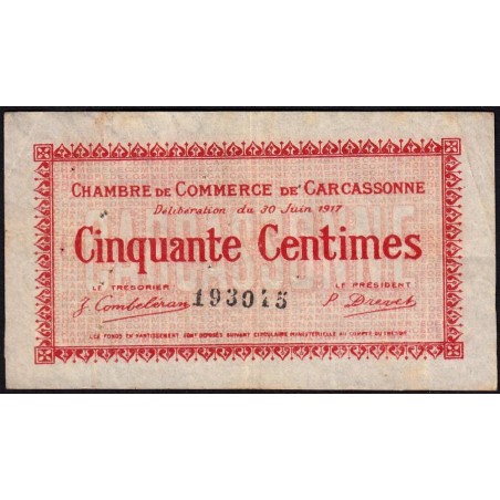 Carcassonne - Pirot 38-11 variété - 50 centimes - 1917 - Etat : TB+