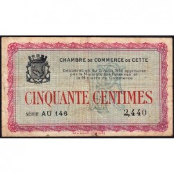 Cette (Sète) - Pirot 41-4 - 50 centimes - Série AU 146 - 11/08/1915 - Etat : TB-