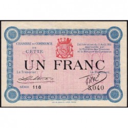 Cette (Sète) - Pirot 41-5 - 1 franc - Série 116 - 11/08/1915 - Etat : SUP+