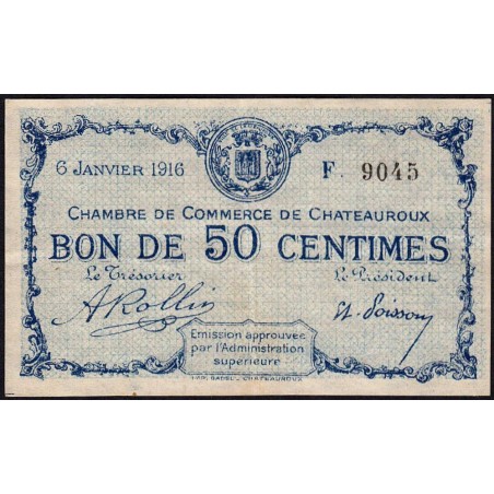 Chateauroux - Pirot 46-14 - 50 centimes - Série F - 06/01/1916 - Etat : TTB+