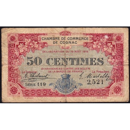 Cognac - Pirot 49-1 - 50 centimes - Série 119 - 19/08/1916 - Etat : B+