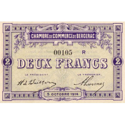 Bergerac - Pirot 24-22 variété - 2 francs - Série R - 05/10/1914 - Etat : NEUF