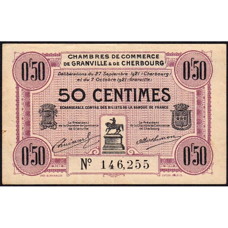 Granville & Cherbourg - Pirot 61-5 - 50 centimes - 27/09/1921 - Etat : TTB+