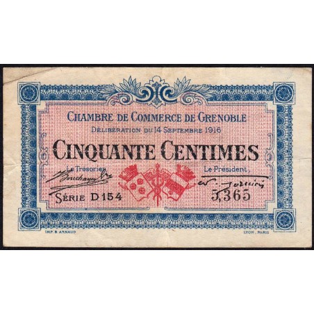 Grenoble - Pirot 63-3 - 50 centimes - Série D 154 - 14/09/1916 - Etat : TB+