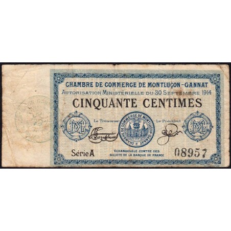 Montluçon-Gannat - Pirot 84-4 - 50 centimes - Série A - 1914 - Etat : B