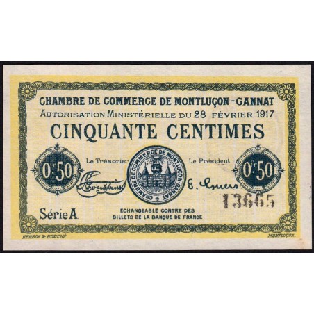Montluçon-Gannat - Pirot 84-28a_2 - 50 centimes - Série A - 1917 - Etat : SPL