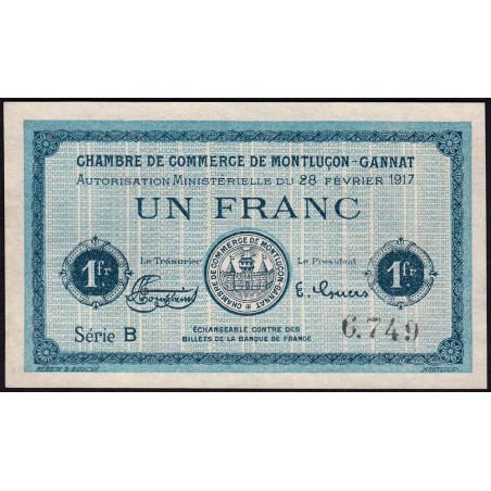 Montluçon-Gannat - Pirot 84-31 - 1 franc - Série B - 1917 - Etat : SPL