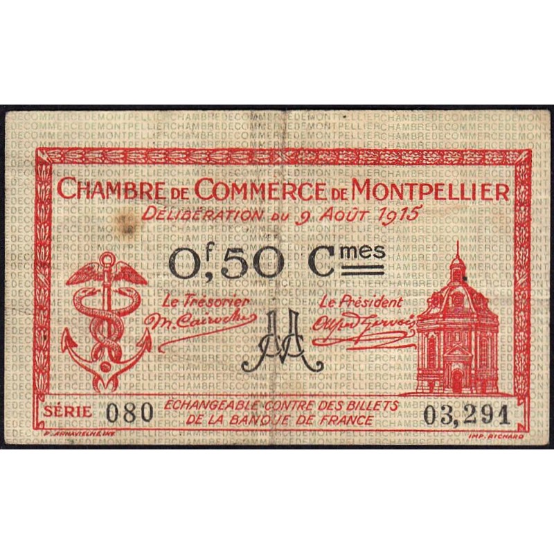 Montpellier - Pirot 85-6 - 50 centimes - Série 080 - 09/08/1915 - Etat : TB