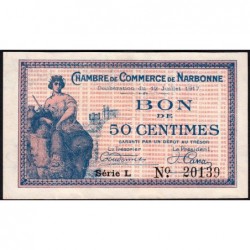 Narbonne - Pirot 89-12 - 50 centimes - Série L - 12/07/1917 - Etat : SPL+