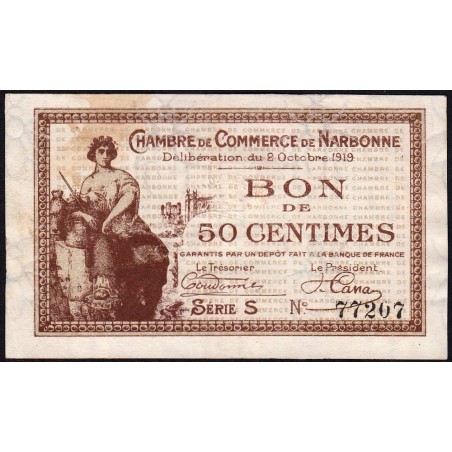 Narbonne - Pirot 89-17 - 50 centimes - Série S - 02/10/1919 - Etat : TTB+