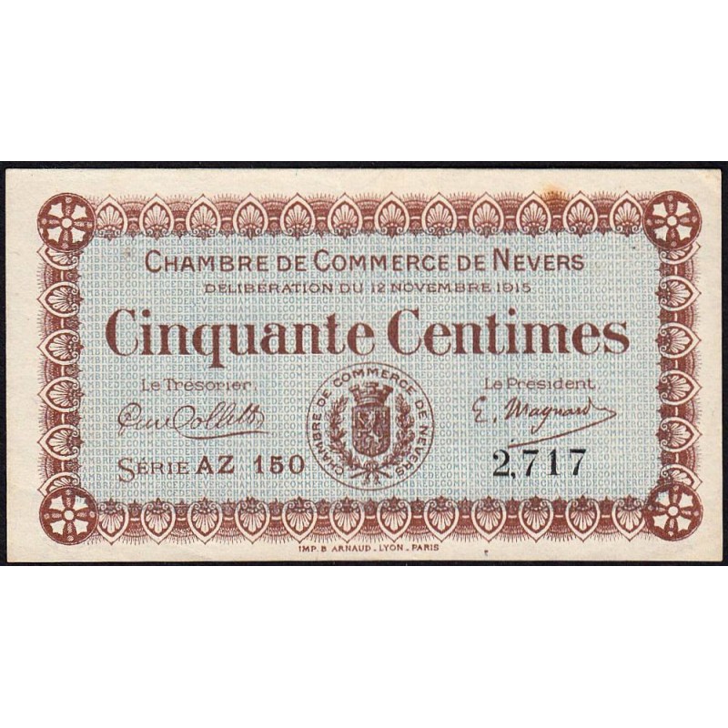 Nevers - Pirot 90-5 - 50 centimes - Série AZ 150 - 12/11/1915 - Etat : SUP+