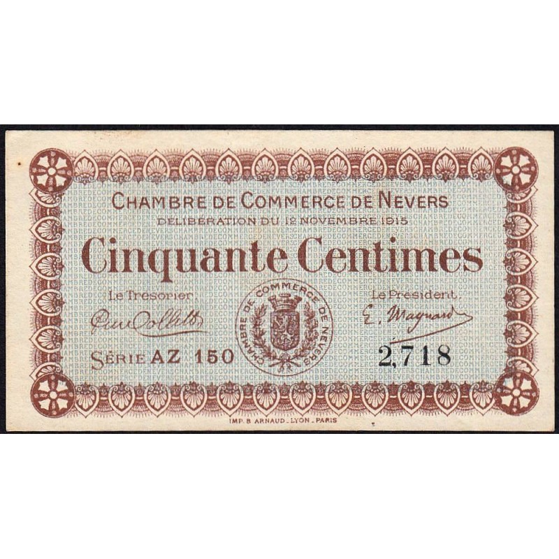 Nevers - Pirot 90-5 - 50 centimes - Série AZ 150 - 12/11/1915 - Etat : SPL+