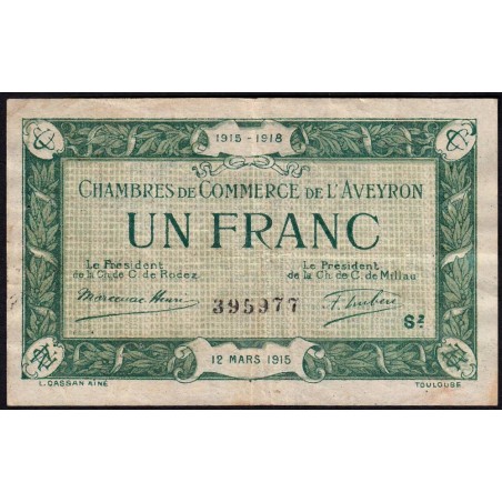 Rodez et Millau - Pirot 108-9 - 1 franc - Série 2 - 12/03/1915 - Etat : TTB