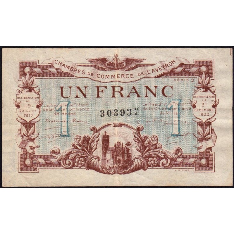 Rodez et Millau - Pirot 108-14 variété - 1 franc - Série 2 - 19/07/1917 - Etat : TB+