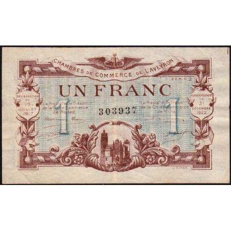 Rodez et Millau - Pirot 108-14 variété - 1 franc - Série 2 - 19/07/1917 - Etat : TB+