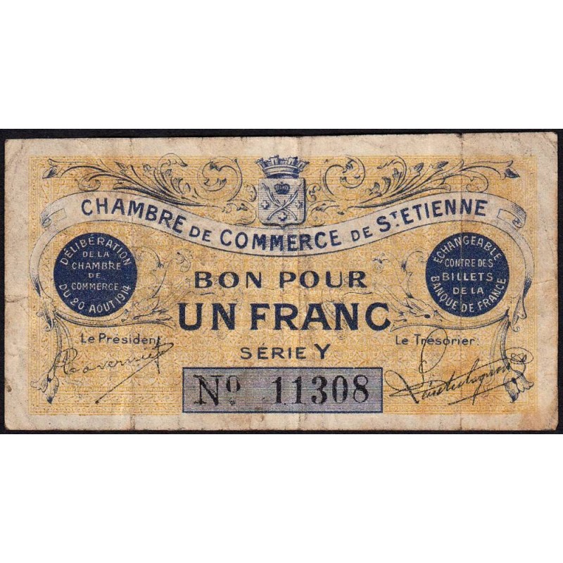 Saint-Etienne - Pirot 114-1 - 1 franc - Série Y - 20/08/1914 - Etat : B