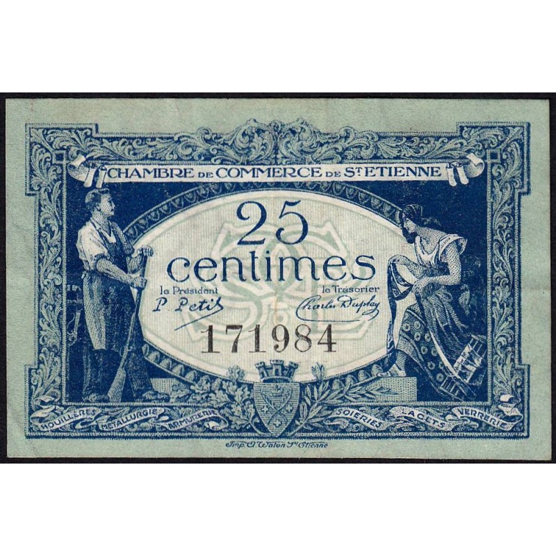 Saint-Etienne - Pirot 114-5 - 25 centimes - Sans Série - 12/01/1921 - Etat : TTB