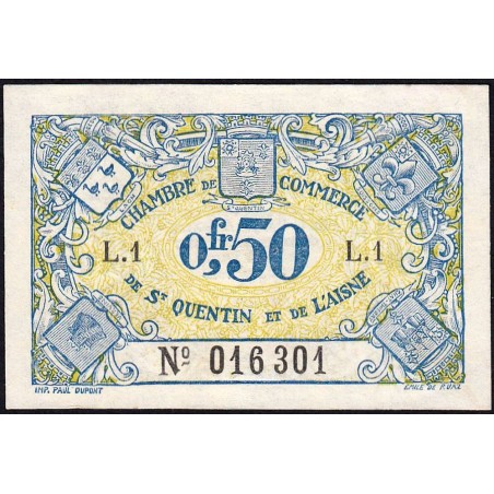 Saint-Quentin - Pirot 116-1 - 50 centimes - Série L.1 - Sans date - Etat : SPL+