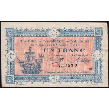 Toulouse - Pirot 122-14 variété - 1 franc - Série 5 - 06/11/1914 - Etat : TB+