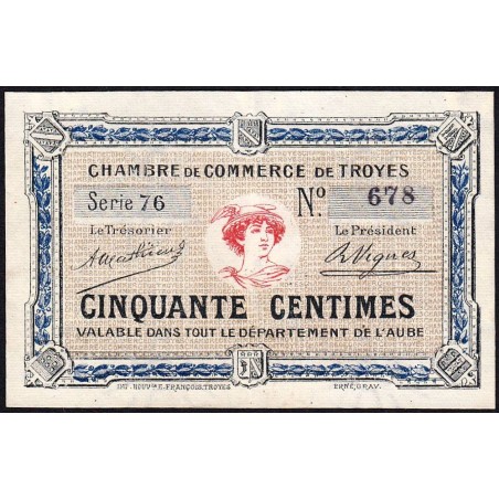 Troyes - Pirot 124-7a - 50 centimes - Série 76 - 4e émission - Sans date - Etat : SUP