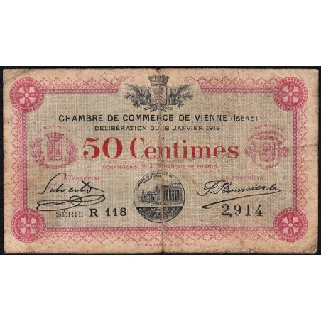 Vienne (Isère) - Pirot 128-9 - 50 centimes - Série R 118 - 18/01/1916 - Etat : B