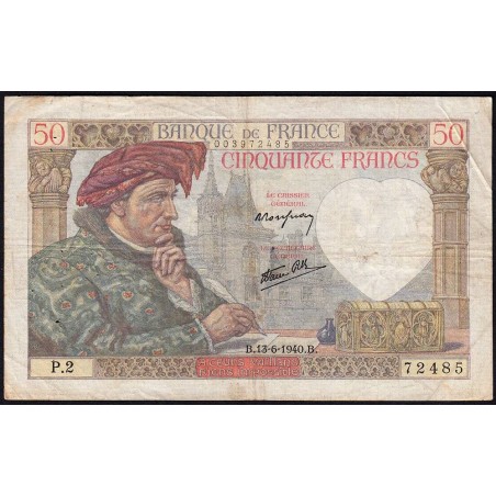 F 19-01 - 13/06/1940 - 50 francs - Jacques Coeur - Série P.2 - Etat : TB+