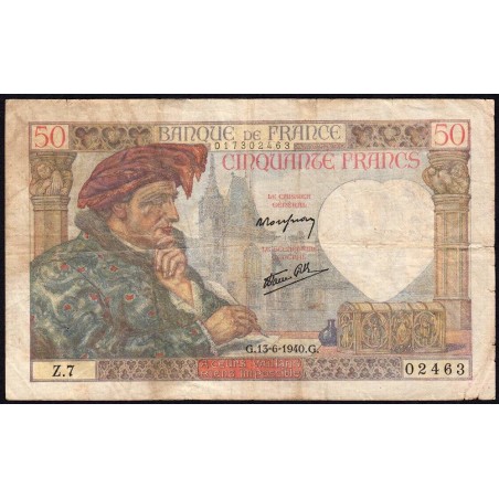 F 19-01 - 13/06/1940 - 50 francs - Jacques Coeur - Série Z.7 - Etat : TB-