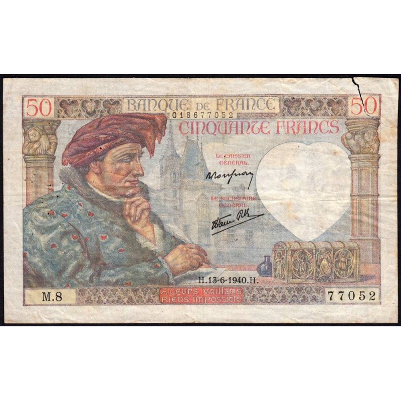 F 19-01 - 13/06/1940 - 50 francs - Jacques Coeur - Série M.8 - Etat : TB-