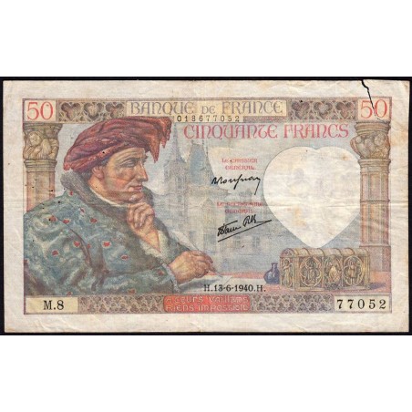 F 19-01 - 13/06/1940 - 50 francs - Jacques Coeur - Série M.8 - Etat : TB-