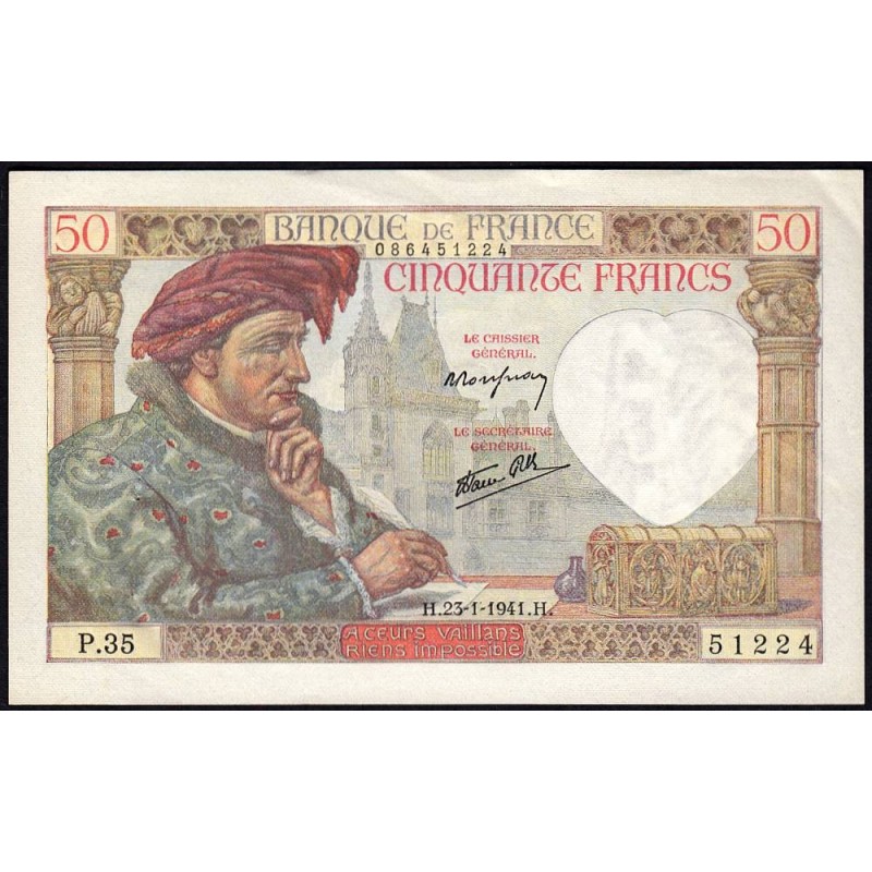 F 19-05 - 23/01/1941 - 50 francs - Jacques Coeur - Série P.35 - Etat : SUP+