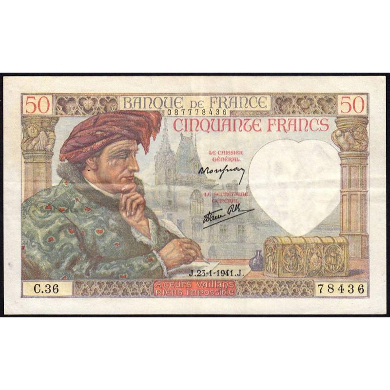 F 19-05 - 23/01/1941 - 50 francs - Jacques Coeur - Série C.36 - Etat : TTB+