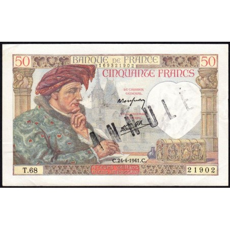 F 19-09 - 24/04/1941 - 50 francs - Jacques Coeur - Série T.68 - Annulé - Etat : SUP