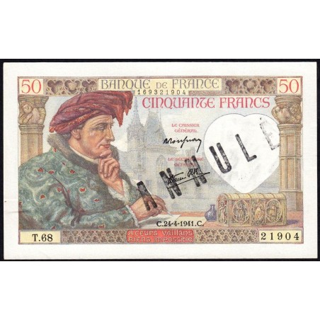 F 19-09 - 24/04/1941 - 50 francs - Jacques Coeur - Série T.68 - Annulé - Etat : SUP+